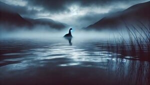picture of a monster swimming in the mist