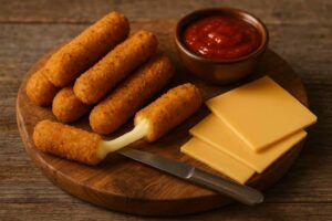 a cheese plate with mozzarella and American Cheese