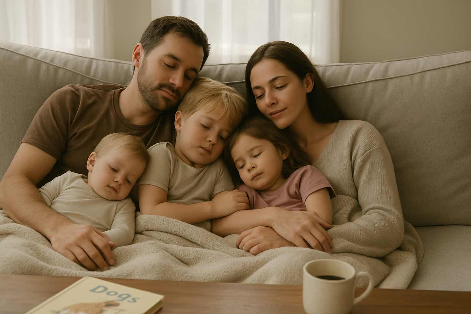 family - Low Two Pair a family sleeping on the couch