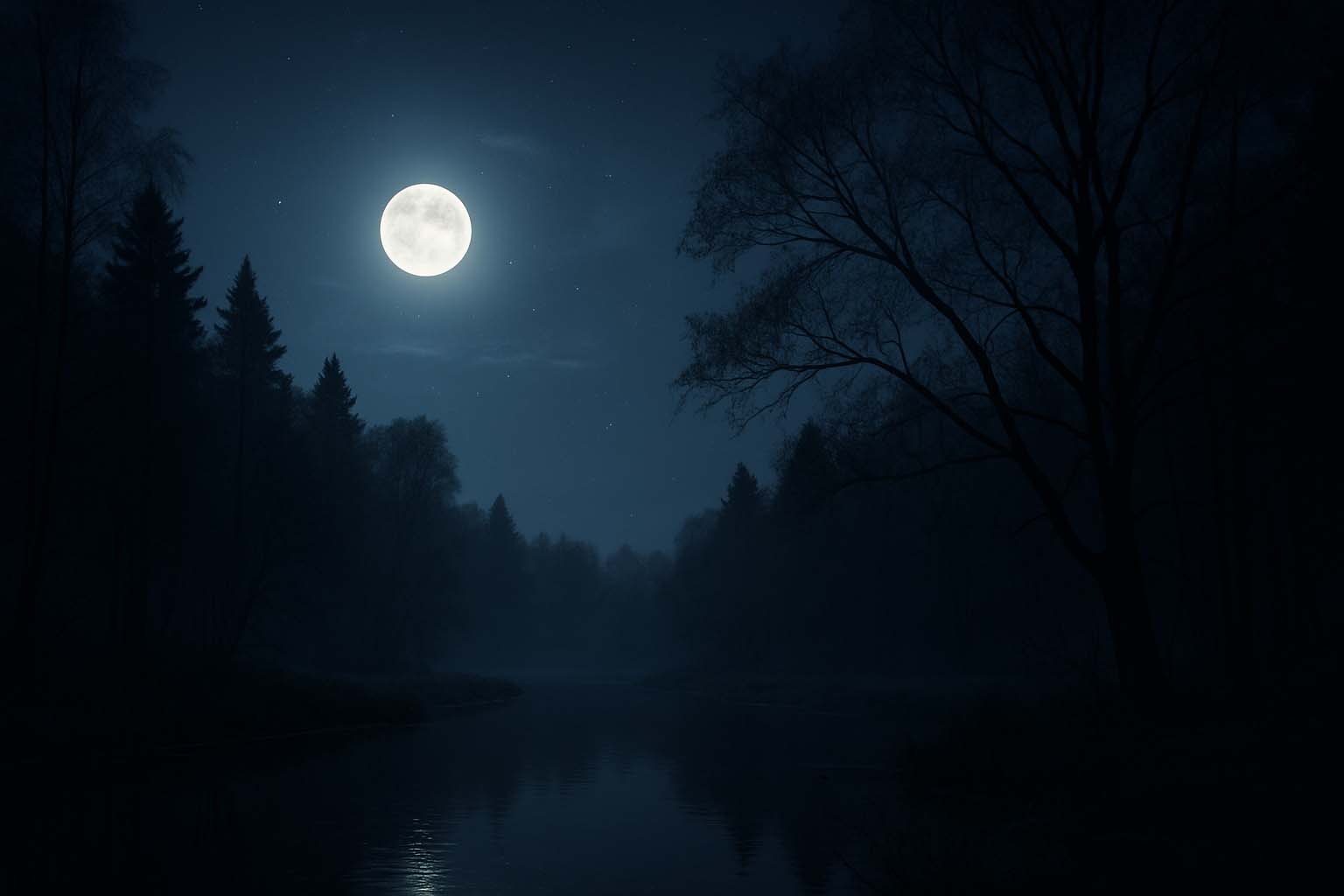 moonlight - Low Two Pair "A serene nighttime landscape under a glowing moon, surrounded by the quiet of nature."