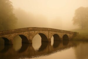 a bridge breaking thought the mist