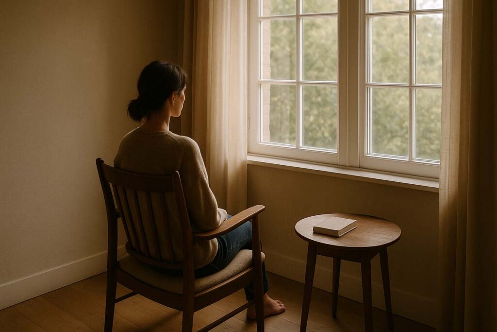 isolation48bbce12d5604f6a9b0861c7d7ca40b2 - Low Two Pair a woman sitting in silence looking out the window