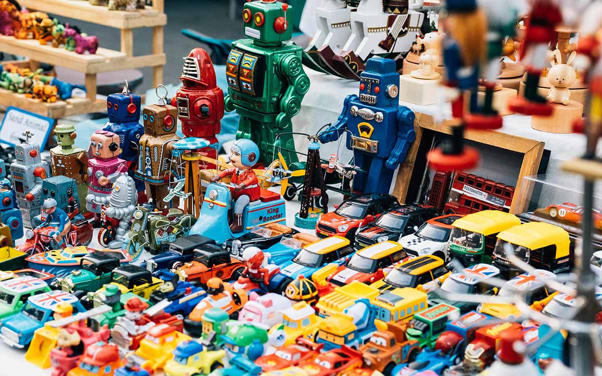 toys - Low Two Pair a bunch of toys lined up waiting to get stepped on