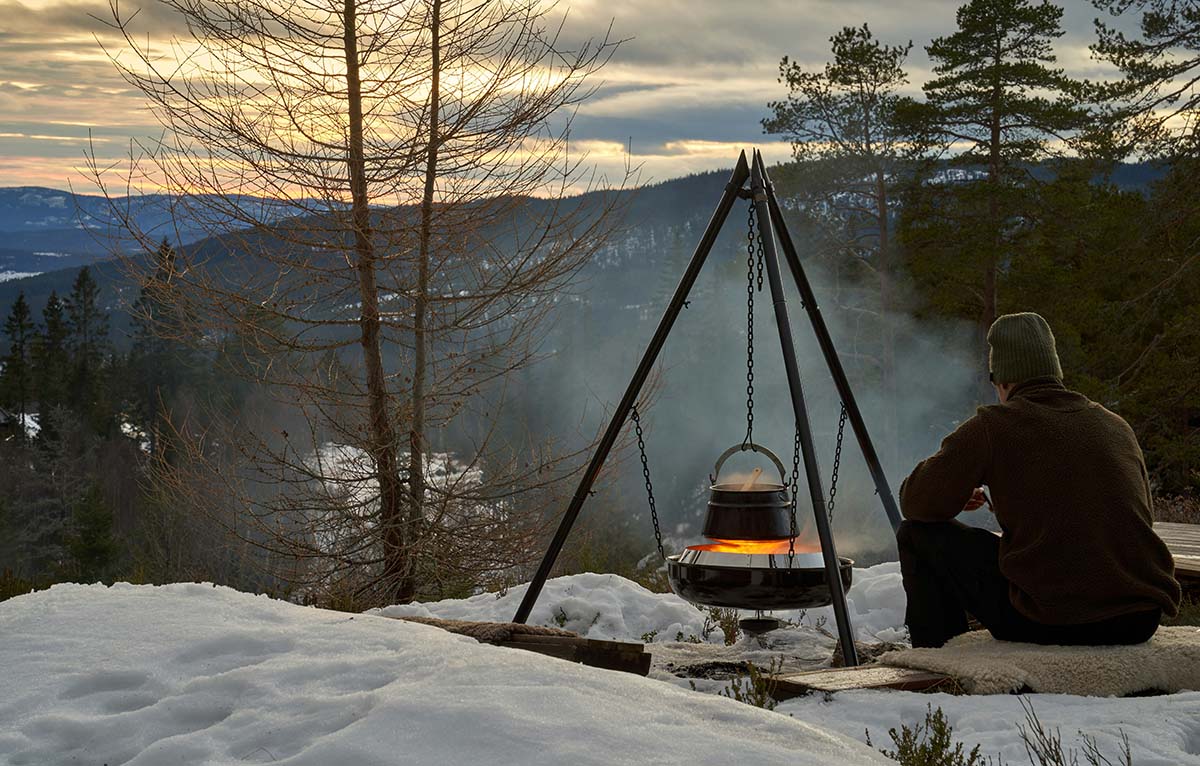 camping-1 - Low Two Pair stew cooking over an open fire
