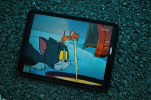 Tom and Jerry cartoon on a tablet computer