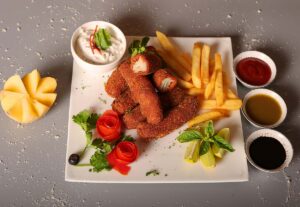 a plate of fish sticks