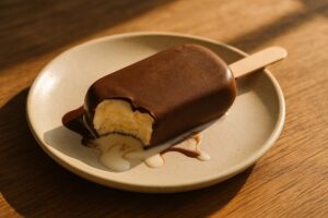 a melting ice cream bar on a plate