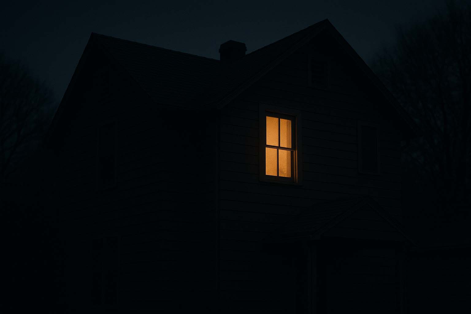 candle-house - Low Two Pair A lone window illuminated in a dark, quiet house—symbolizing awareness that awakens in stillness.