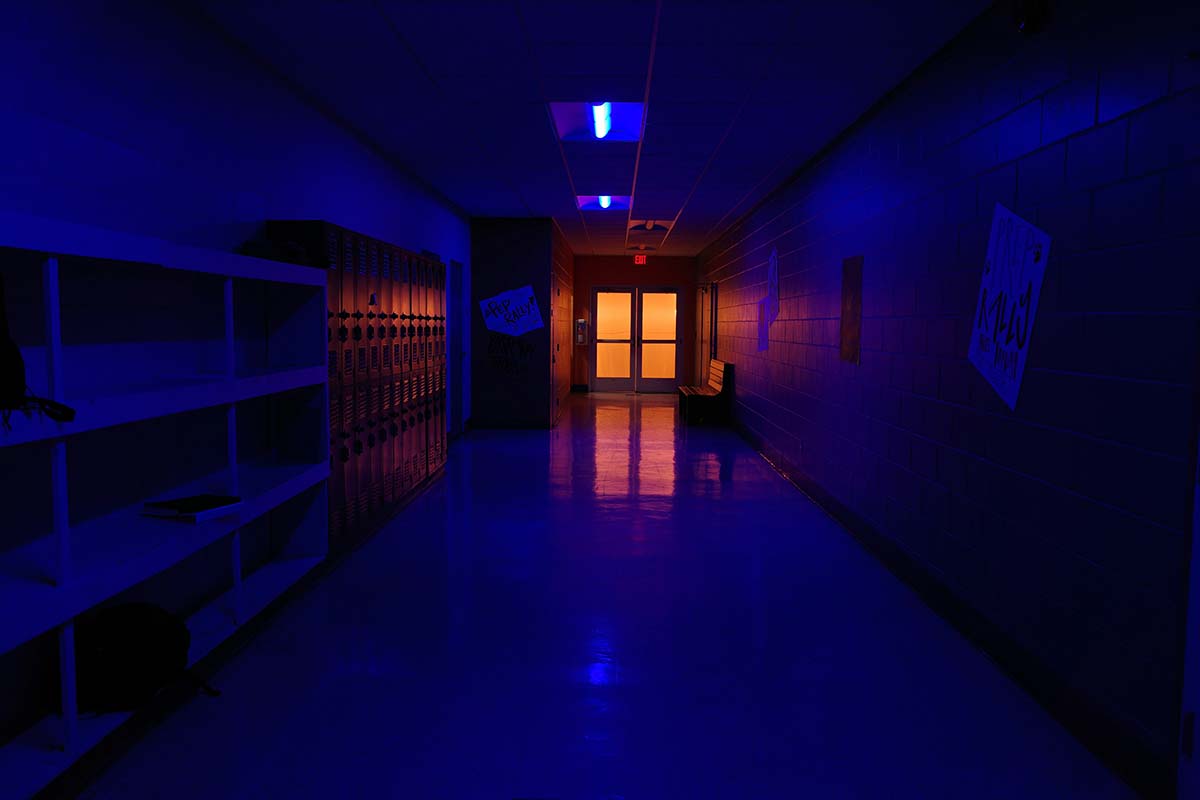 hallway - Low Two Pair creepy hallway with a light behind a door