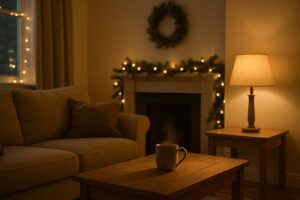 a calm home decorated for Christmas