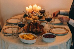 table featuring a traditional Thanksgiving dinner