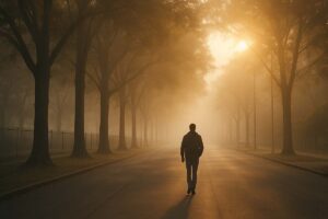A quiet Wednesday morning walk through sunlight and mist, symbolizing purpose and reflection in midweek.