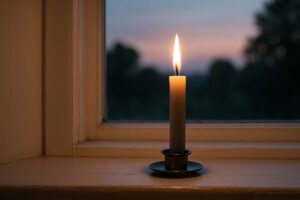 candle3d47a0cf60294258a9d75441c136b669 - Low Two Pair a single candle sitting on a window sill