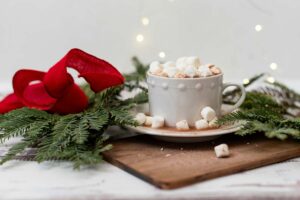 a delicious cup of cocoa and marshmallows on a table