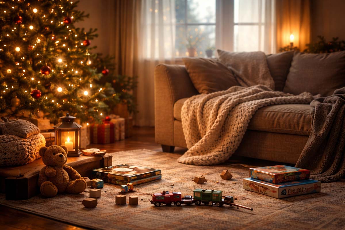 morning-2 - Low Two Pair a quiet room showing the chaos of Christmas morning