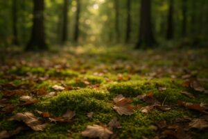 a mossy forest floor
