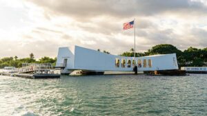 The Pearl Harbor Memorial over the USS Arizona