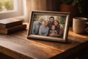 photo of a family on a table