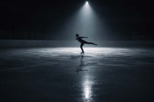 a lone skater on the ice